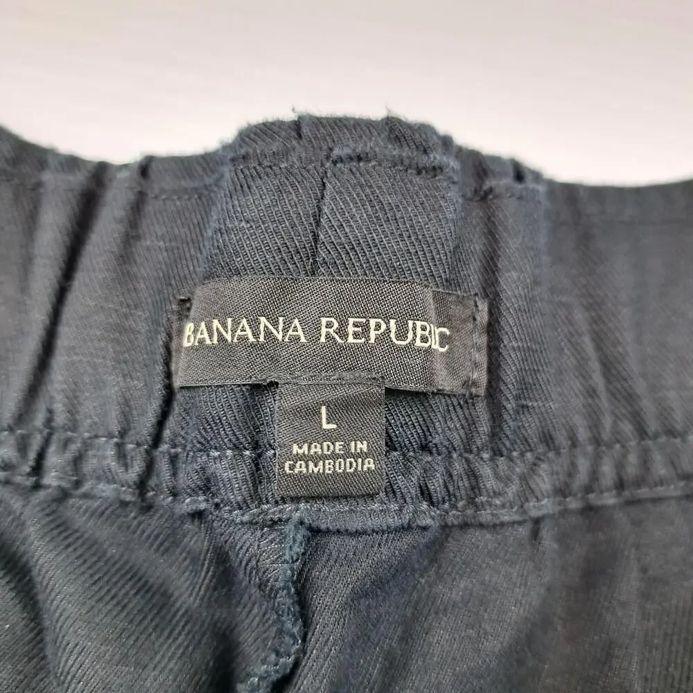Banana Republic Pants Mens Large Black Linen Ankle Elastic Waist Pull On Relaxed